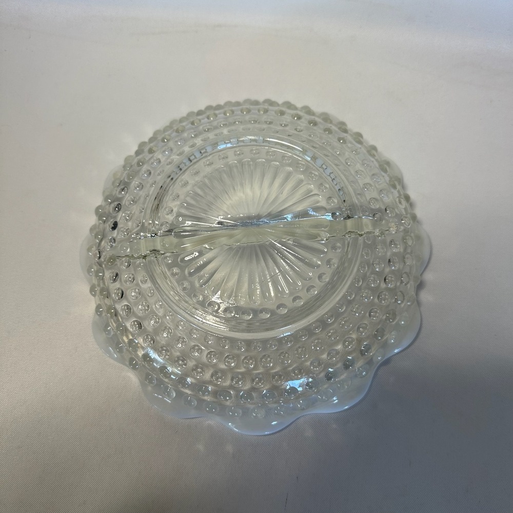 Vintage Anchor Hocking Moonstone Hobnail Divided Opalescent Relish Candy Dish - Picture 2 of 5